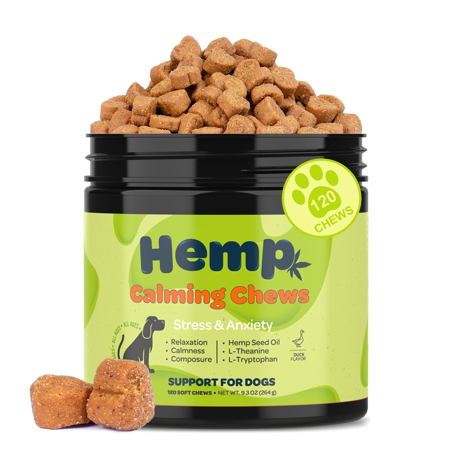 Dog calming chews — natural hemp formula (120ct)